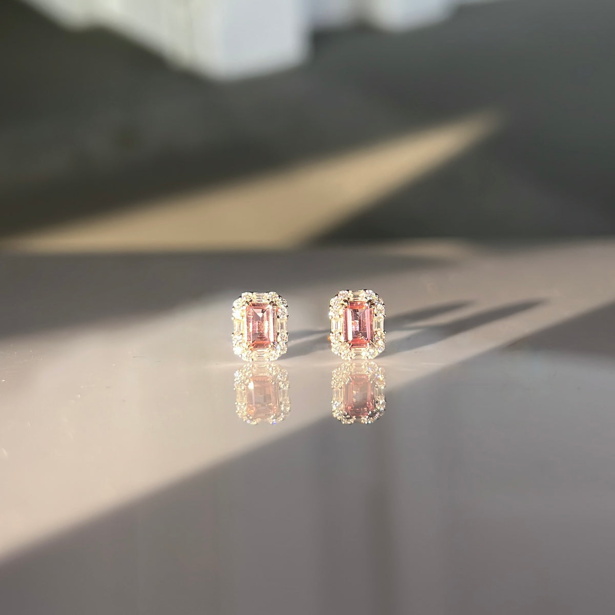 Custom Emerald Cut Earrings - Light Pink Tourmaline