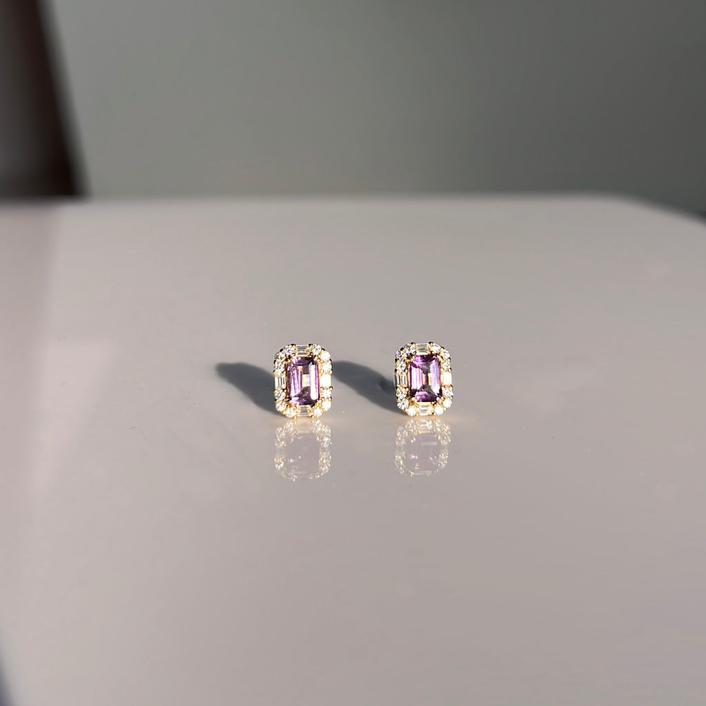 Custom Emerald Cut Earrings - Amethyst