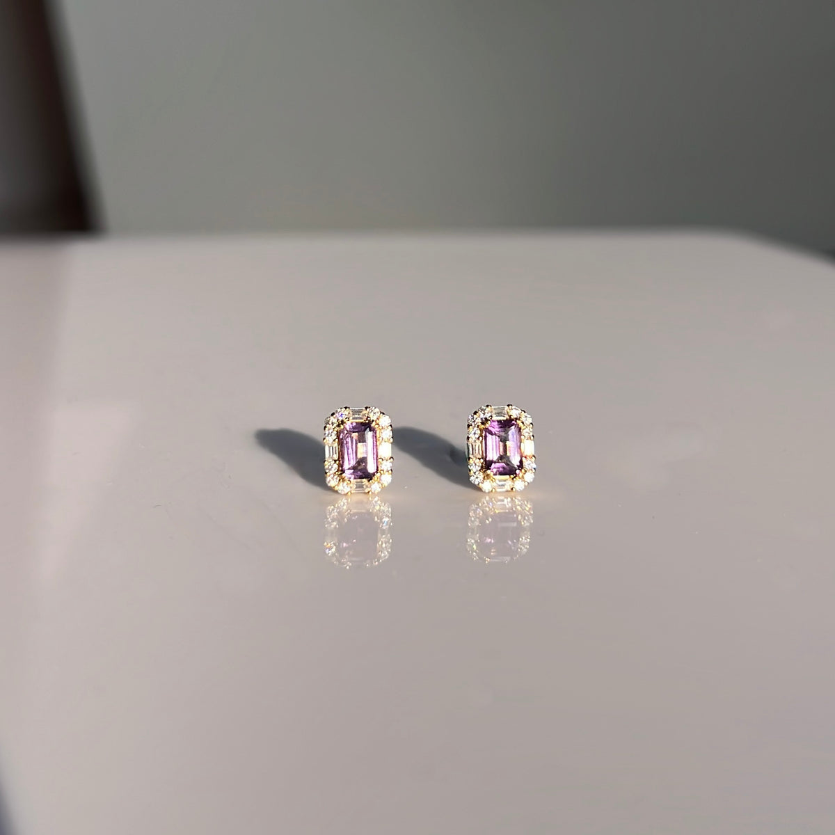 Custom Emerald Cut Earrings - Amethyst