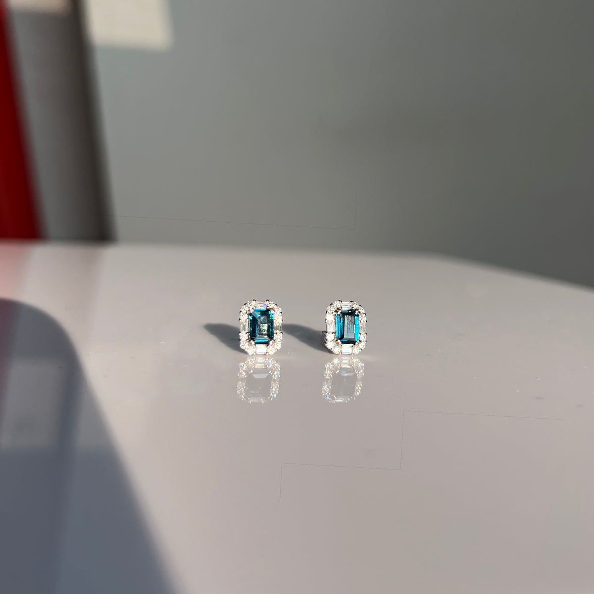 Custom Emerald Cut Earrings - London Blue Topaz